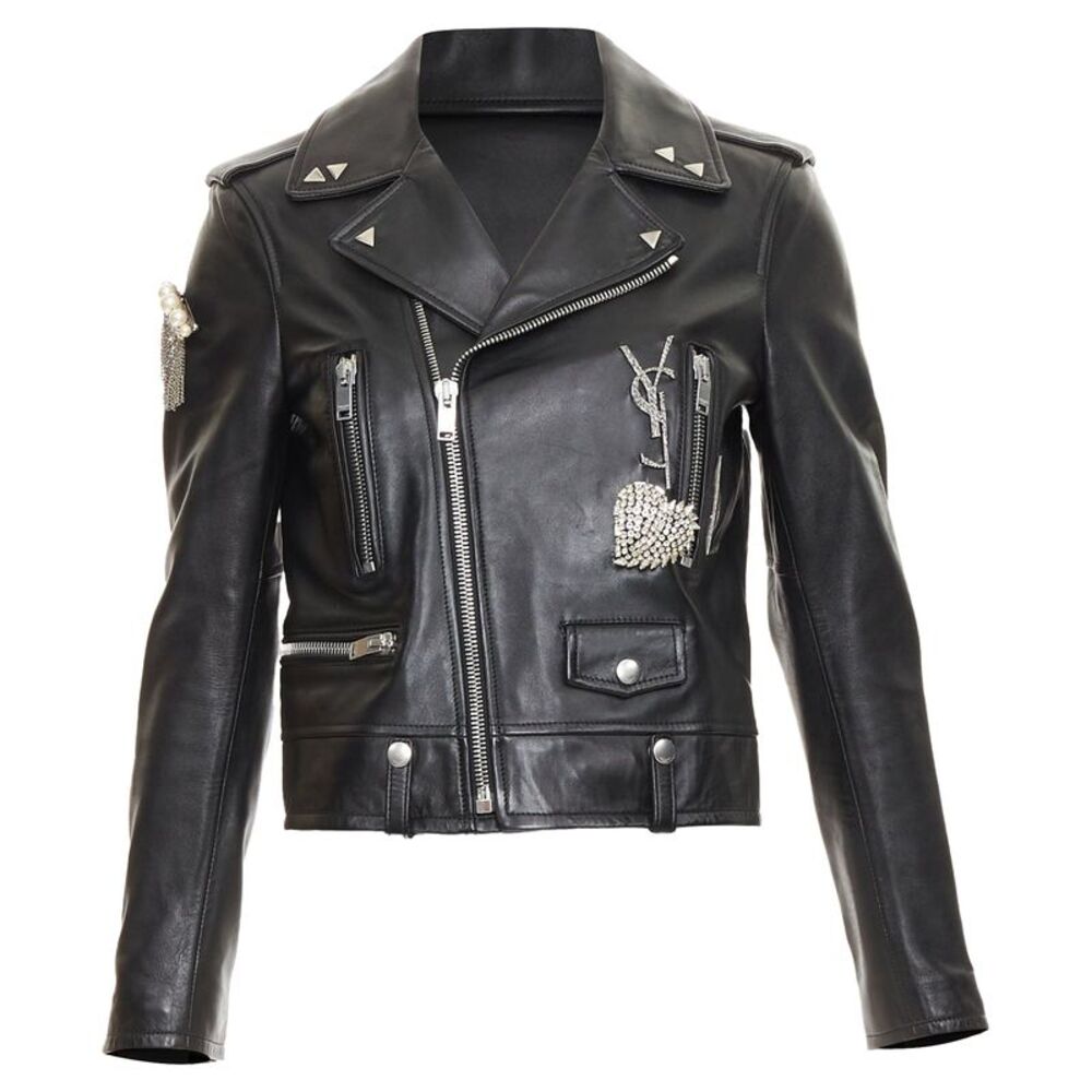 Saint Laurent Pearl Heart embellished leather jacket